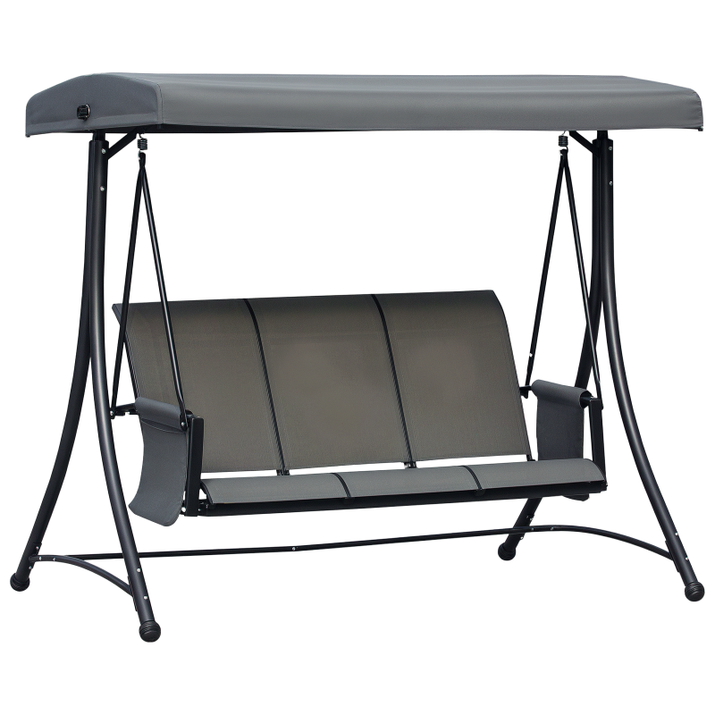 Outsunny 3 Seater Garden Swing Seat Outdoor Swing Chair with High Back Design, Steel Frame, Side Pouches, Adjustable Canopy, Charcoal Grey