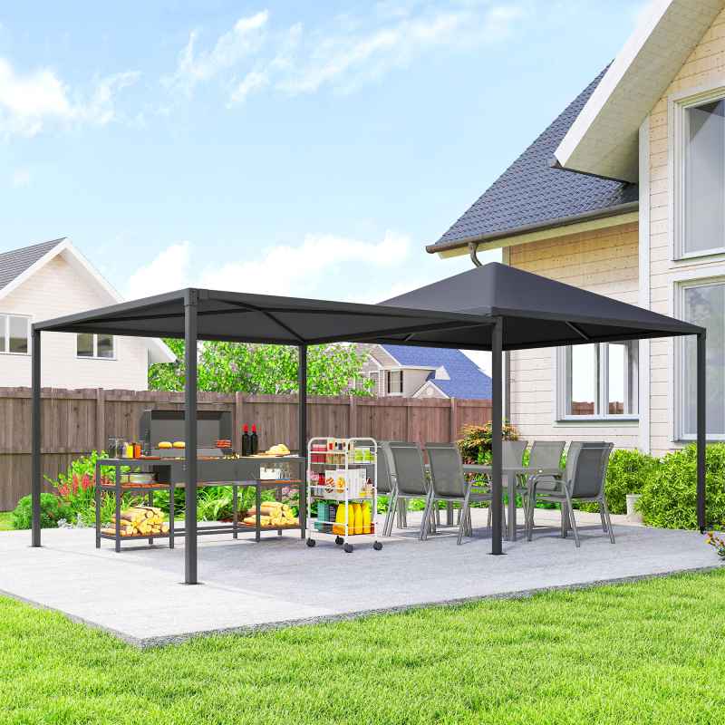 Outsunny 3 x 3 or 3x 6m Garden Gazebo with Extendable Awning and Wheels, UPF30+ Outdoor Metal Gazebo Canopy Shelter for BBQ, Event, Party