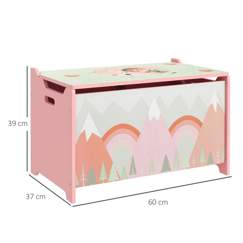 ZONEKIZ Toy Box, Kids Toy Chest with Lid, Safety Hinge, Cute Design - Pink