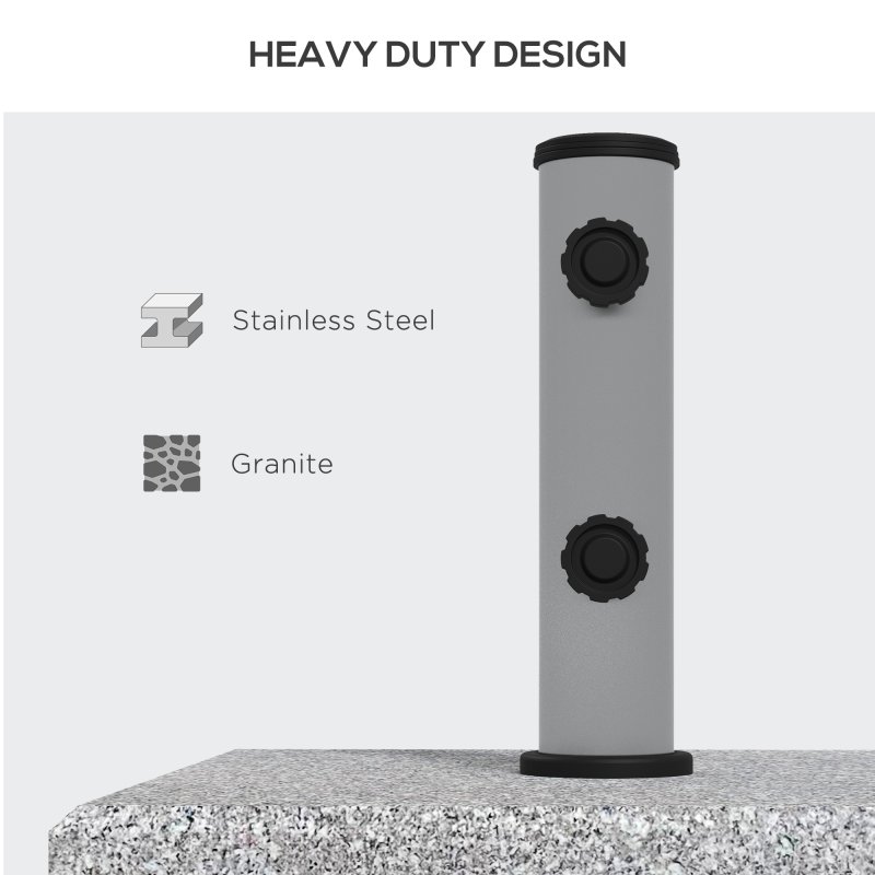 Outsunny 28kg Granite Parasol Base, Heavy Duty Square Umbrella Stand with Wheels and Retractable Handle, Parasol holder for 32mm, 38mm, 48mm Poles, Grey