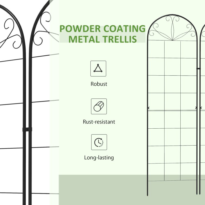 Outsunny Set of 2 Garden Trellis, Metal Trellis for Climbing Plants Support Frames, 50 x 180cm, Grid Design