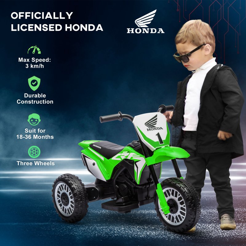 HOMCOM Honda Licensed 6V Kids Electric Motorbike, Three Wheel Ride On Motorcycle Car with Horn, Sound, for Ages 18-36 Months - Green