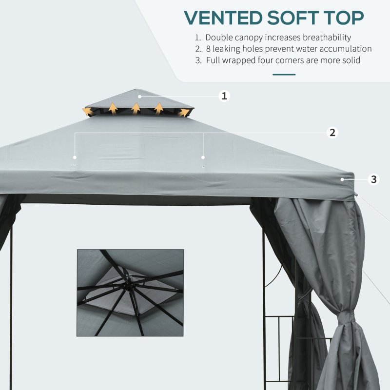 Outsunny 3 x 3 m Garden Gazebo Double Roof Marquee Patio Wedding Party Tent Canopy Shelter with Sidewalls (Dark Grey)