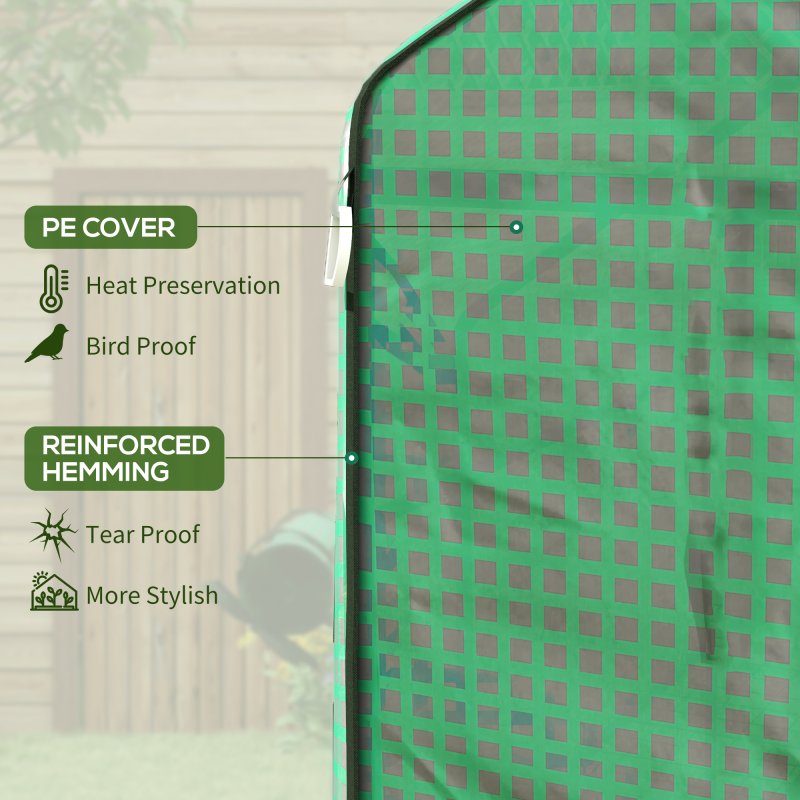 Outsunny Walk-in Greenhouse Cover Replacement with Roll-up Door and Mesh Windows, Reinforced PE Hot House Cover, COVER ONLY, 140 x 73 x 190cm, Green