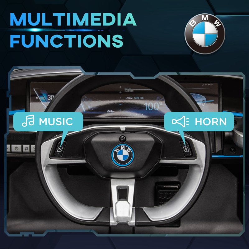 HOMCOM BMW i4 Licensed 12V Electric Car for Kids, Kids Electric Ride-on with Remote Control, Suspension Wheels, Music, Horn, Lights, MP3 Slot, Portable Battery, for Ages 3-6 Years - Black