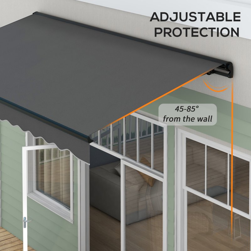 Outsunny 3.5 x 2.5m Electric Awning with Remote Controller, Aluminium Frame Retractable Awning, Half Cassette Sun Canopies for Patio Deck Door Window, Dark Grey