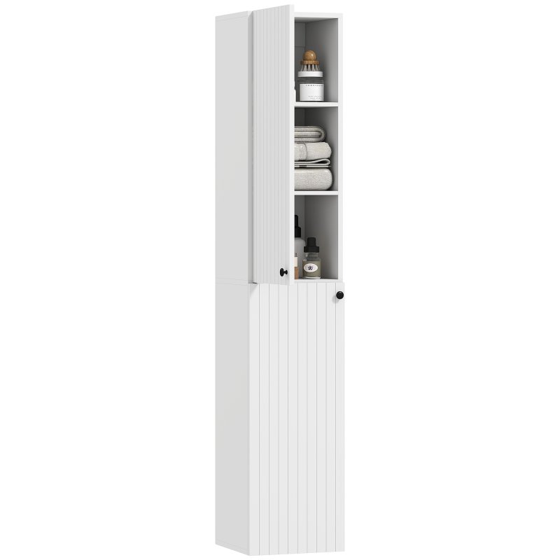HOMCOM 300 x 1610 mm Wall Mounted Tall Bathroom Cabinet with Soft-Close Hinges, Slim Bathroom Storage Cabinet with 2 Doors, Modern Narrow Storage Cupboard, White