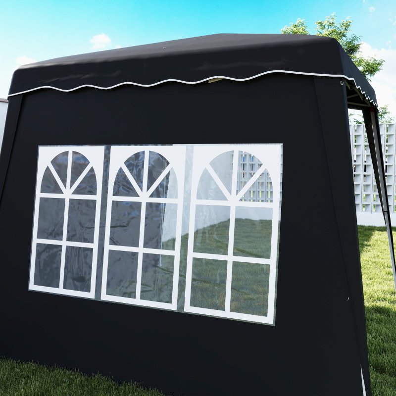 Outsunny 2.4 x 2.4m Pop Up Gazebo Canopy Tent with 2 Sidewalls and Carry Bag, Height Adjustable, UV50+ Party Tent Event Shelter for Garden, Patio, Black