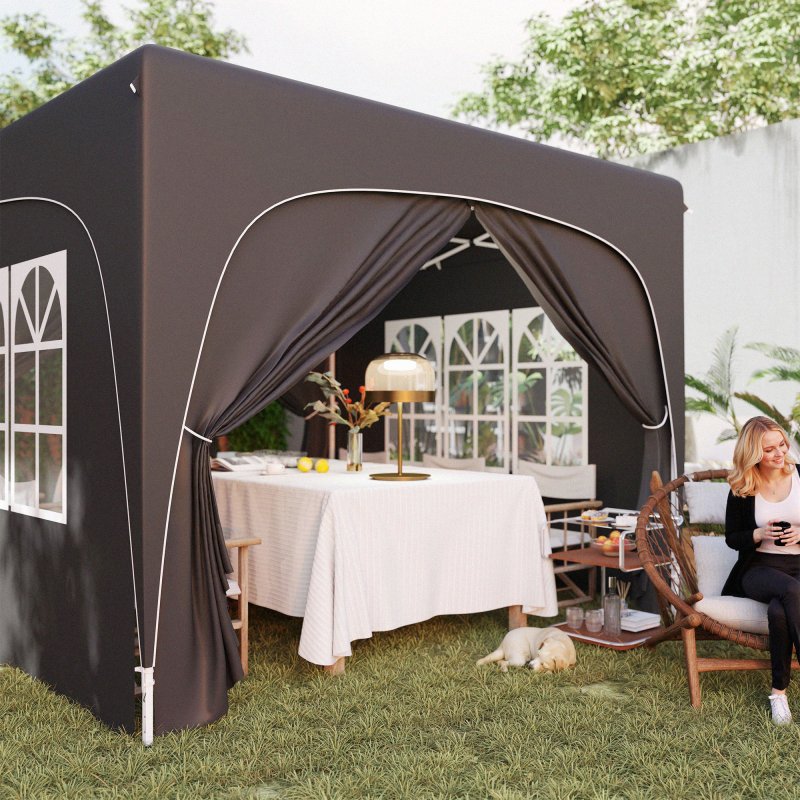 Outsunny 3 x 3(m) Pop Up Gazebo with Sides and Carry Bag, UPF50+, Height Adjustable Party Tent Instant Event Shelter for Garden, Outdoor, Patio, Black