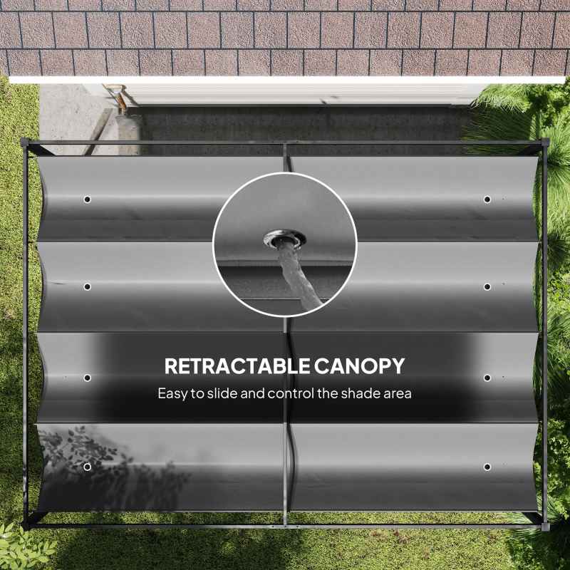 Outsunny 4 x 3(m) Metal Outdoor Pergola with Retractable Roof, Outdoor Gazebo with Drainage Holes for Garden, Patio, Lawn, Grey