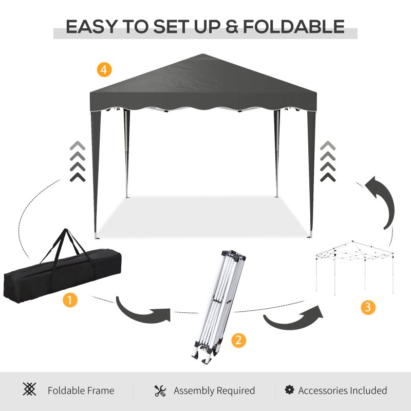 Outsunny 3x3(m) Pop Up Gazebo, Foldable Party Tent with Wave Edge and Carry Bag, Height Adjustable Festival Camping Canopy for Garden Outdoor, Grey