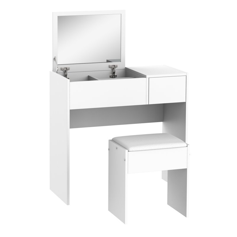 HOMCOM Dressing Table with Flip-Up Mirror and Cushioned Stool, Makeup Vanity Desk with Hidden Compartments and Storage Drawer, Convertible Writing Table for Bedroom, White