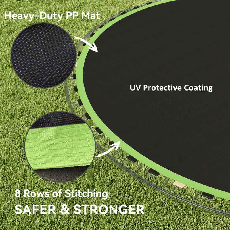 SPORTNOW Trampoline Replacement Mat with Eight Rows of Stitching, Spring Pull Tool, 42 V-Hooks, for 8ft Trampoline, Using 14cm Springs, Trampoline Jumping Mat, Green