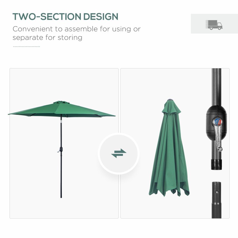 Outsunny 3(m) Garden Parasol Umbrellas, Outdoor Sun Shade with 8 Ribs, Tilt and Crank Handle for Balcony, Bench, Garden, Green