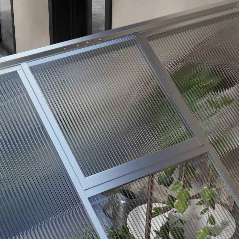 Outsunny 6 x 10ft Polycarbonate Greenhouse with Rain Gutters, Large Walk-In Green House with Door and Window, Garden Plants Grow House with Aluminium Frame and Foundation