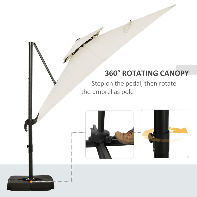 Outsunny 2.7 x 2.7(m) Cantilever Parasol with Aluminium Frame, Crank and Tilt, 360-Degree Rotation, Double Top Garden Umbrella with Base and Cover, Beige