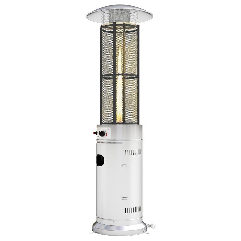 Outsunny 11 KW Freestanding Gas Patio Heater, Adjustable Outdoor Garden Propane Heater with Tip-Over Switch, Wheels, Pulse Ignition, Tank Room with Openable Door, Silver Tone