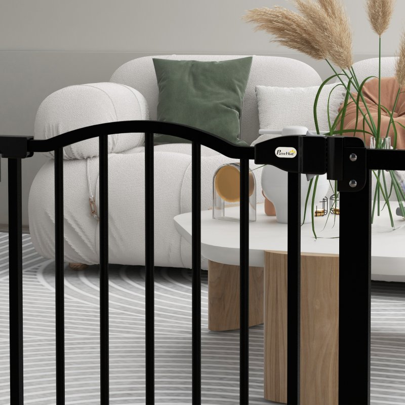 PawHut Pressure Fit Dog Stair Gate No Drilling Safety Gate Auto Close for Doorways, Hallways, 74-87cm Adjustable, 78cm Tall, Black