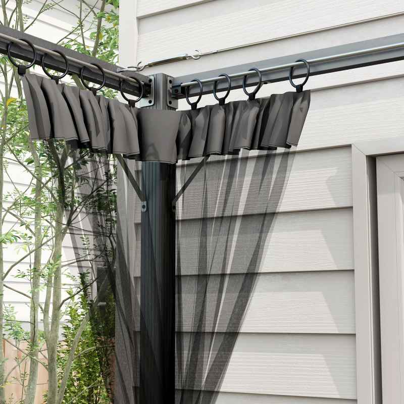 Outsunny 3 x 3 m Pergola with Retractable Roof Canopy and Netting Sidewalls, Aluminium Frame Garden Gazebo Outdoor Sun Shade Shelter for Grill, Patio, Deck, Dark Grey