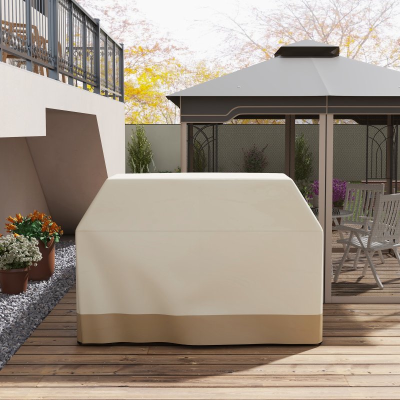 Outsunny BBQ Cover for Rectangular Gas Grill, 300D Oxford Fabric Barbecue Covers, Waterproof UV Protection Rip-Proof, with Windproof Buckles, Beige, 188 x 71 x 125cm