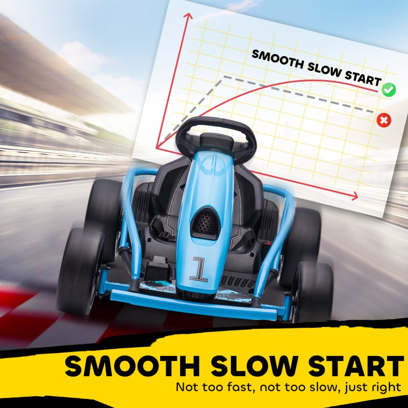 HOMCOM 24V Electric Go Kart for Kids, Drifting Ride-On Racing Go Kart with Slow Start, Music, Horn Honking and Safety Belt, for 8-12 Years Old, Blue