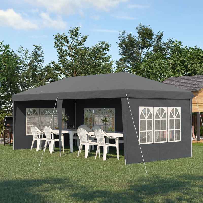 Outsunny 3 x 6m Garden Pop Up Gazebo, Height Adjustable Marquee Party Tent with Sidewalls, Storage Bag, Grey