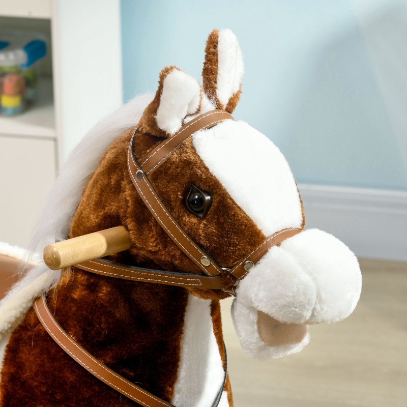 HOMCOM Rocking Horse with Music, Sound, Wagging Tail, Kids Ride On Horse with Saddle Gift for Ages 3-6 Years, Brown