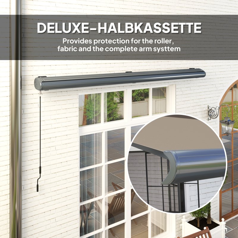 Outsunny 4 x 3(m) Full Cassette Electric Awning with Remote Controller, Aluminium Frame DIY Retractable Garden Awning, UPF50+ Sun Shade Canopy for Deck Door Window, Light Grey