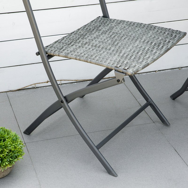 Outsunny 3 Pieces Folding Rattan Bistro Set, Garden Furniture Bistro Set with Folding Garden Table and Chairs, Wicker Balcony Furniture for Outdoor, Patio, Porch, Grey