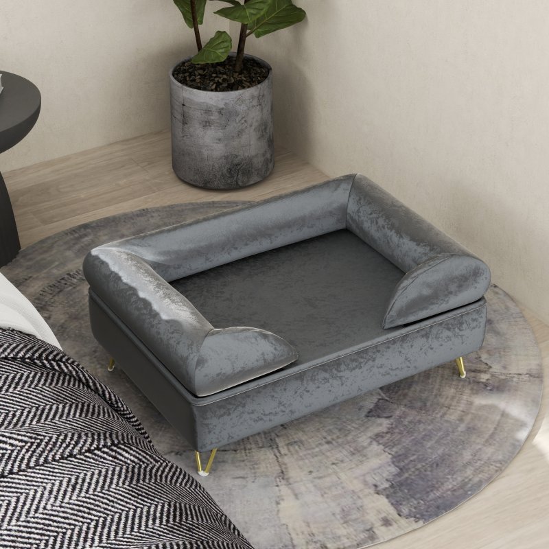 PawHut Dog Sofa Pet Couch Cat Chair with Removable Backrest, Soft Cushion, Washable Cover, for Small and Medium Sized Dogs, Grey