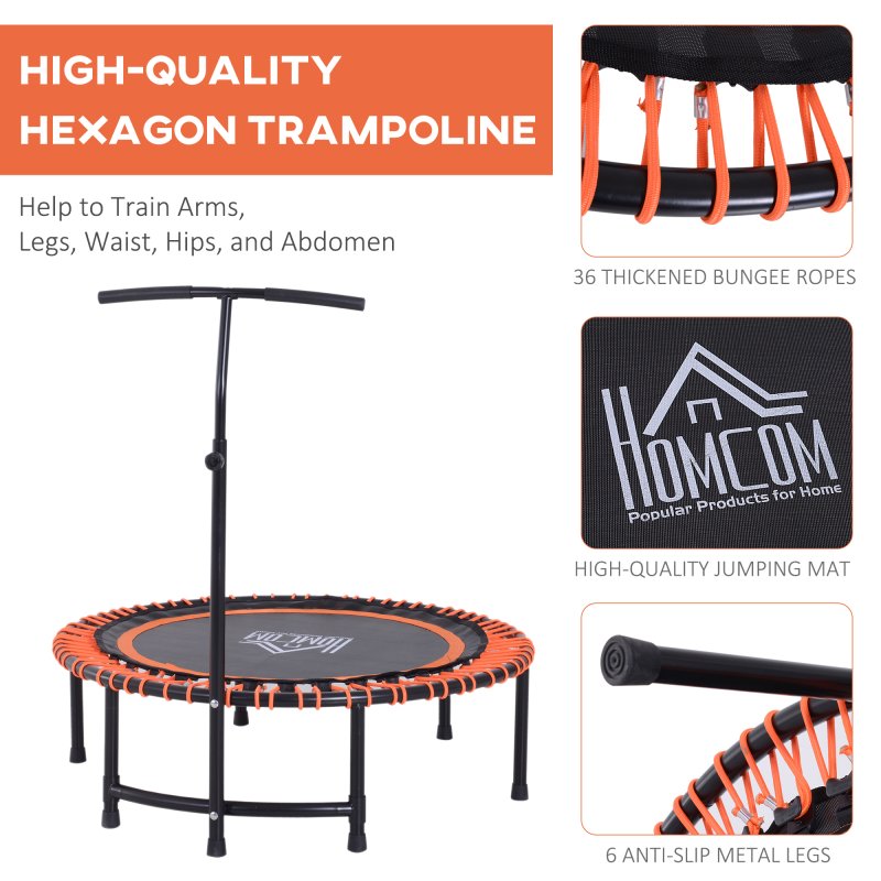 HOMCOM 45" Round Mini Fitness Trampoline Rebounder Indoor Outdoor Mini Jumper with Adjustable Handle Orange