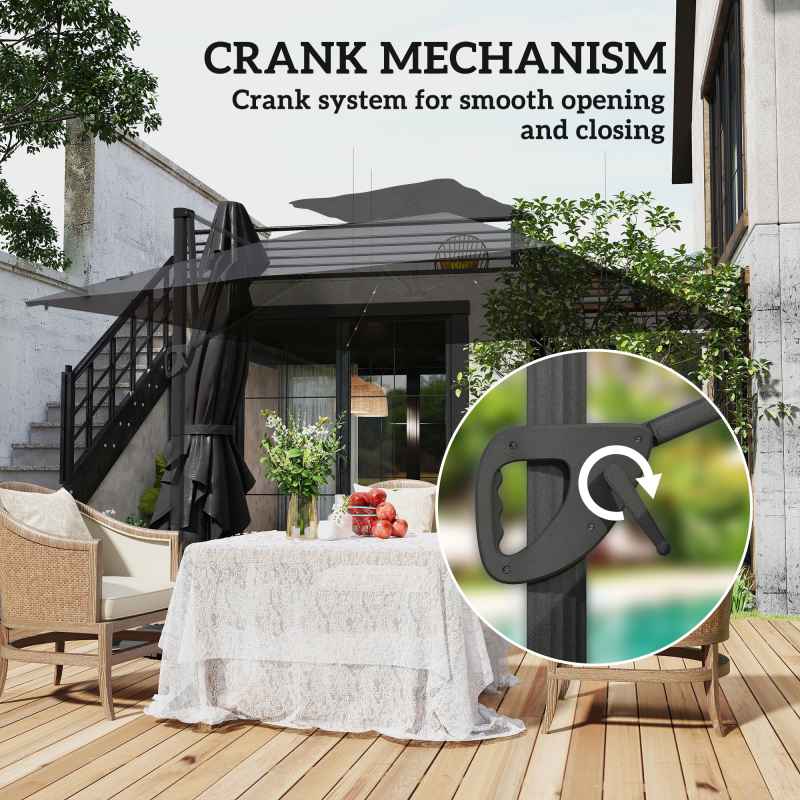Outsunny 3.5x3 m Garden Cantilever Parasol with Solar LED Lights and Centre Light, UPF50+ Aluminium Patio Umbrella with 360 Rotation and Tilt, Hanging Sun Shade with Cross Base, Crank Handle, Black