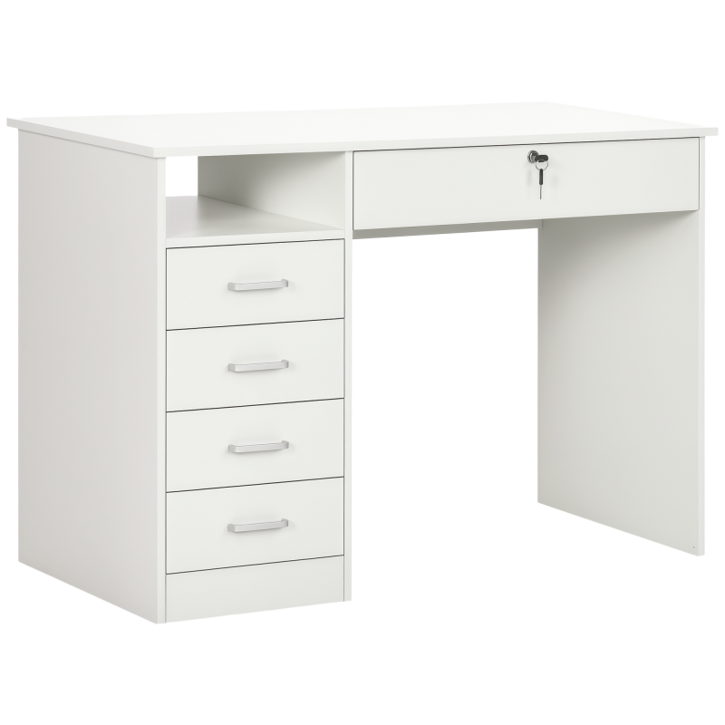 HOMCOM Computer Desk, Home Office Desk with Lockable Drawer, Storage Shelf for Study Bedroom, 110 x 50 x 76 cm