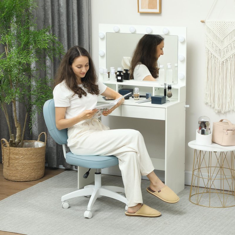 Vinsetto Cute Armless Office Chair, Small PU Leather Computer Desk Chair with Adjustable Height, Swivel Wheels, Mid Back, Light Blue