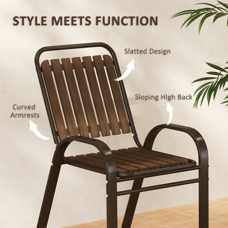 Outsunny 3 Pieces Patio Bistro Set, Garden Furniture Set with Stackable Chairs, Tempered Glass Table, Rust Resistant for Outdoor, Balcony, Patio, Garden, Dark Brown