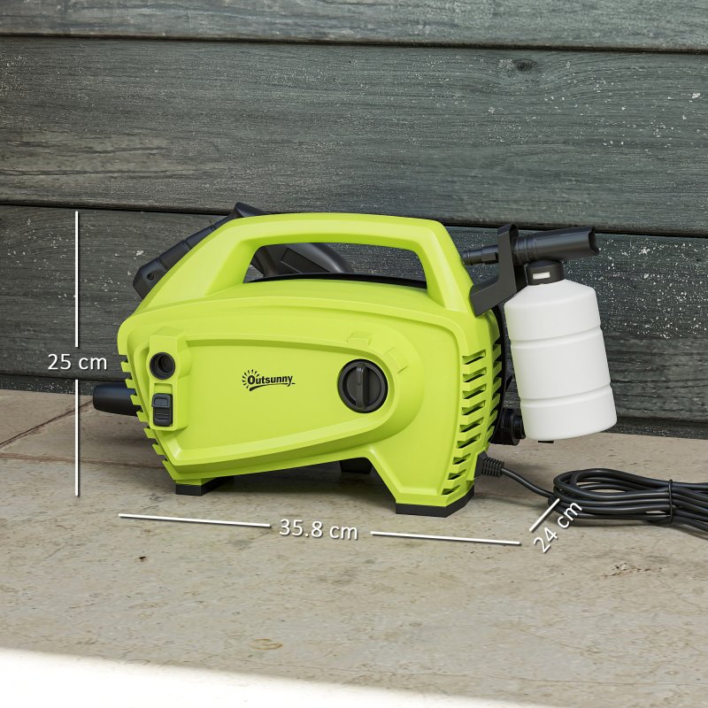 Outsunny 1600W High Pressure Washer, 130 Bar Pressure, 390 L/h Flow, Portable Power Washer Jet Wash Cleaner with Adjustable Nozzle, 6M Hose, Handle for Home Patio Car Driveway, Green