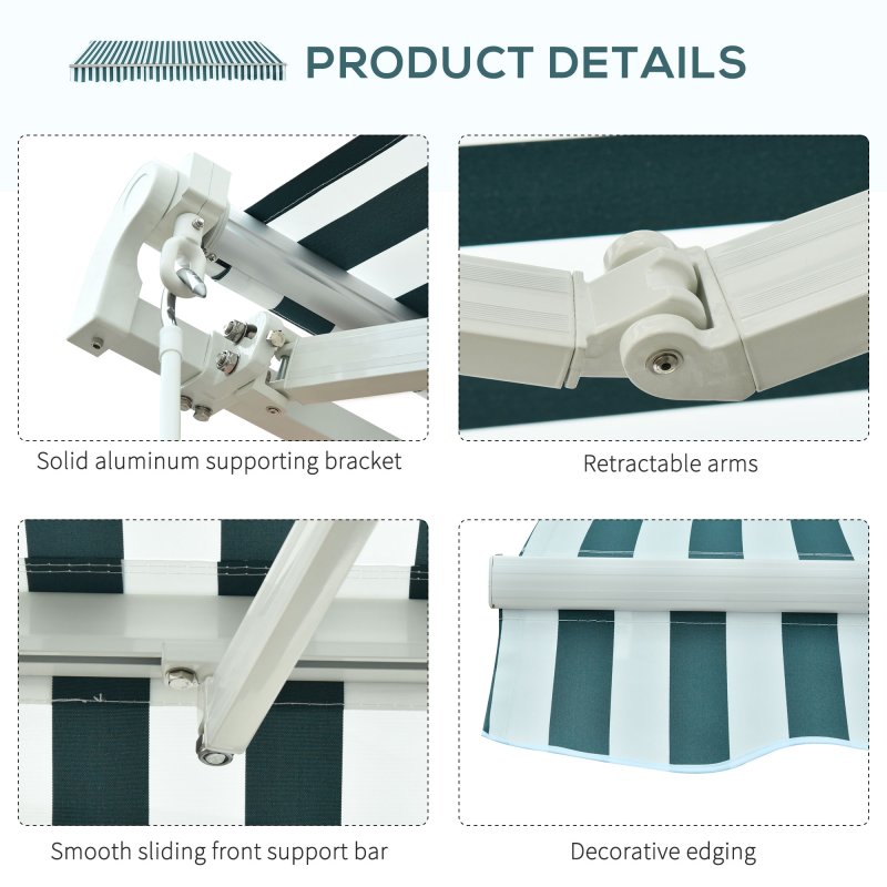 Outsunny 3m x 2.5m Garden Patio Manual Awning Canopy Sun Shade Shelter with Winding Handle Retractable Green and White
