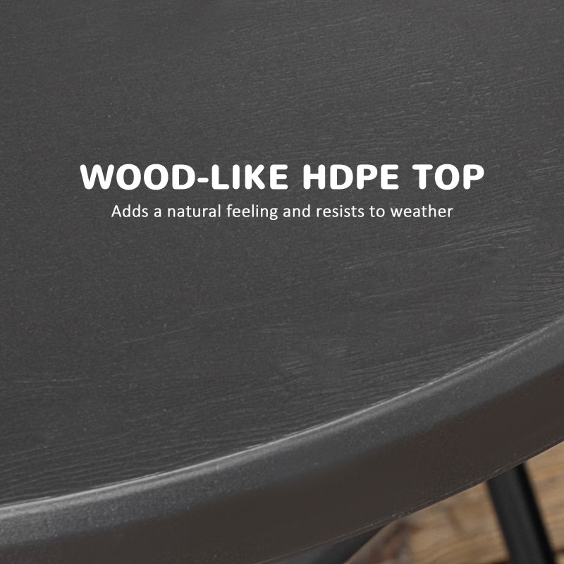 Outsunny Foldable Garden Dining Table, Round Outdoor Table with HDPE Tabletop and Steel Frame for Patio and Garden, Dark Grey
