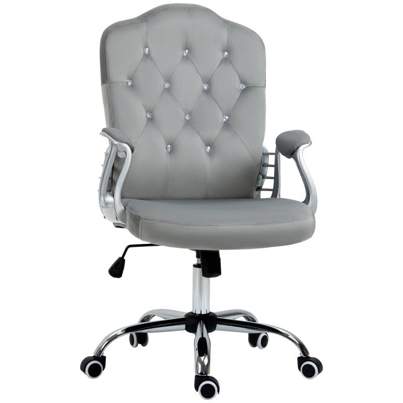 Vinsetto Home Office Chair, Velvet Computer Chair, Button Tufted Backrest with Swivel Wheels, Adjustable Height and Tilt Function, Grey