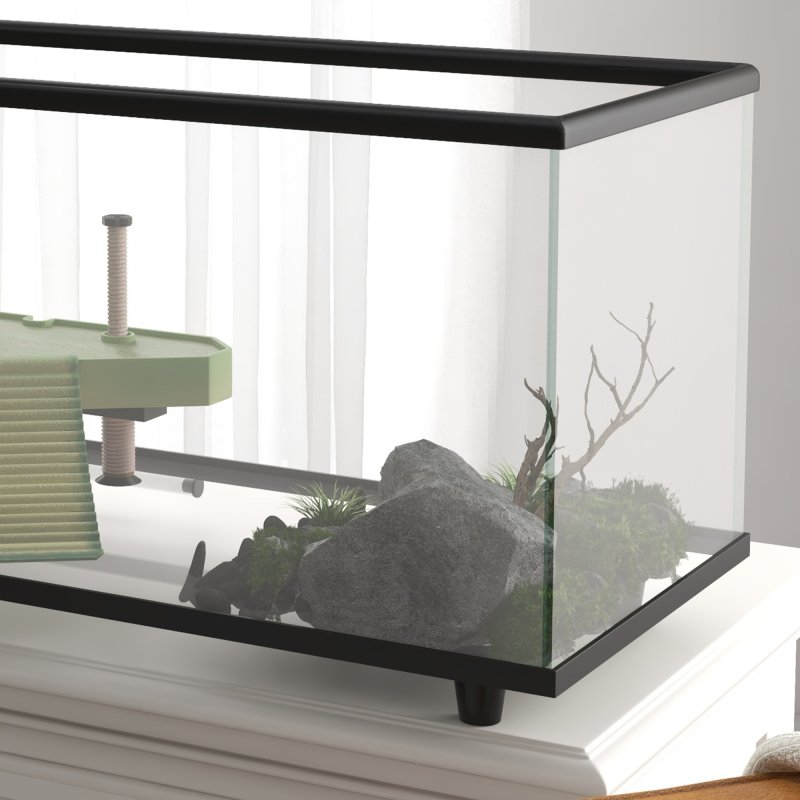 PawHut Turtle Tank, 50L Glass Turtle Aquarium with Basking Platform, Ramp, Easy Drainage, Strip Patch Thermometer, for Small Turtles, 60 x 30 x 32cm