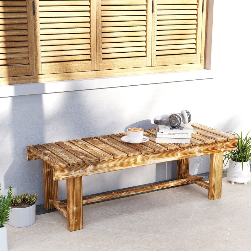 Outsunny 1 Piece 2-seater Outdoor Indoor Wooden Garden Bench Fir Patio Loveseat, 110L x 38W x 35Hcm, Carbonised