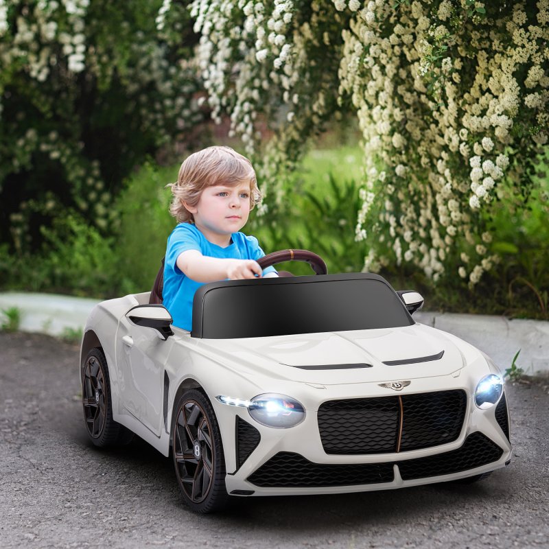 HOMCOM Bentley Bacalar Licensed, 12V Kids' Electric Ride-On with Remote Control, Battery Powered Electric Car for Kids with Suspension Wheels, Horn, Lights, for Ages 3-5 Years - White
