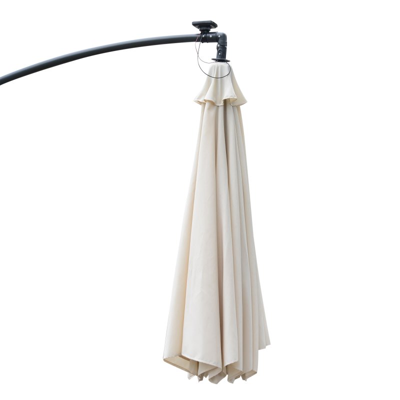 Outsunny 3(m) Banana Cantilever Parasol with Solar LED Lights, Garden Umbrella with Cross Base and Crank Handle, Hanging Offset Sun Shade for Outdoor, Patio, Cream White