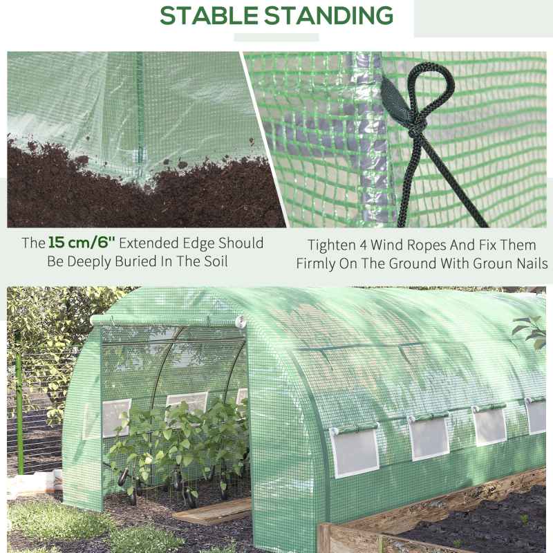 Outsunny 4 x 3 x 2 m Polytunnel Greenhouse with Roll-up Side Walls, Walk-in Grow House Tent with Steel Frame, Reinforced Cover, Zipped Door and 12 Mesh Windows for Garden, Green