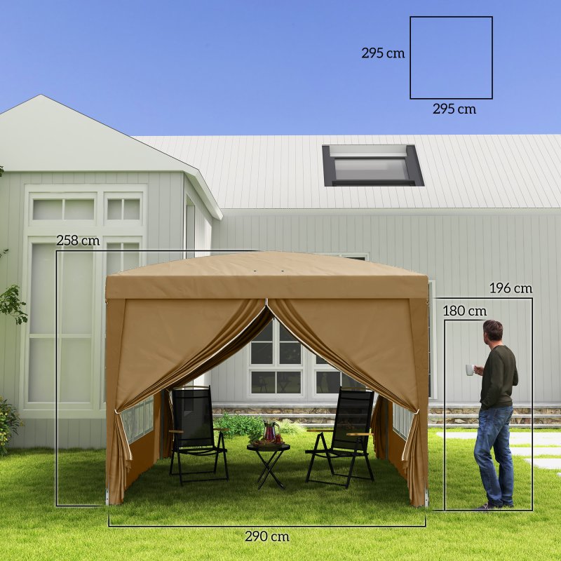 Outsunny 3 x 3 Meters Pop Up Water Resistant Gazebo Wedding Camping Party Tent Canopy Marquee with Carry Bag and 2 Windows, Khaki