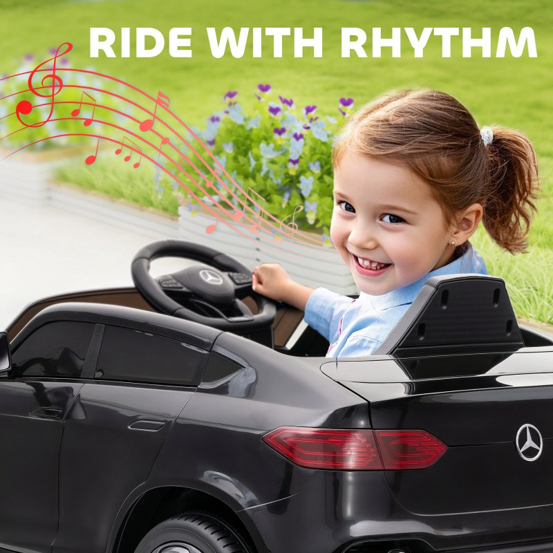 AIYAPLAY Mercedes-Benz GLC Coupe Licensed Kids Ride on Car, 12V Battery Powered Kids Electric Car with Remote Control, Soft Start, LED Light, Music, MP3, 3 Speed, for 3-6 Years, Black