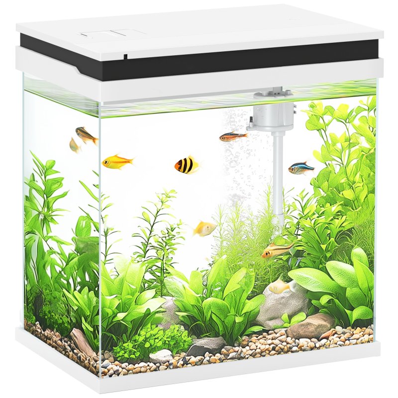 PawHut Fish Tank, 14L Glass Aquarium with Filter System, LED Lights, Water Pump, Betta Fish Tank for Goldfish, Shrimps, White