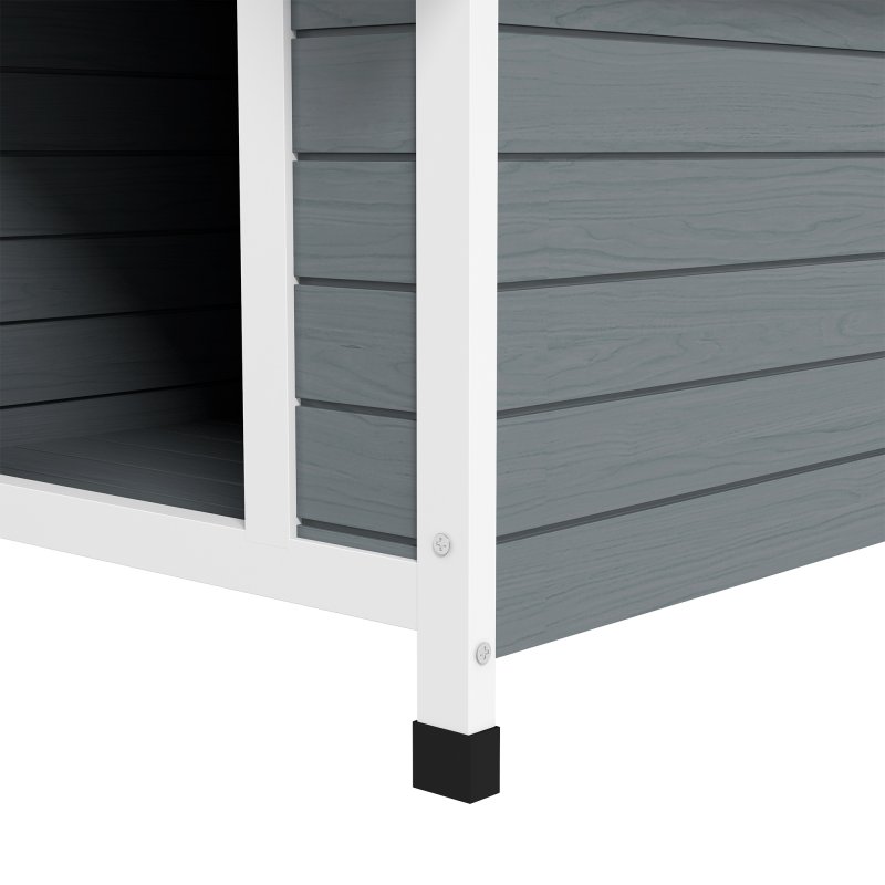 PawHut Wooden Dog House Outdoor, Dog Kennel with Removable Floor, Elevated Pet Shelter, Anti-Corrosion Wood, for Small Medium Dogs, 82H x 75W x 88Dcm - Grey