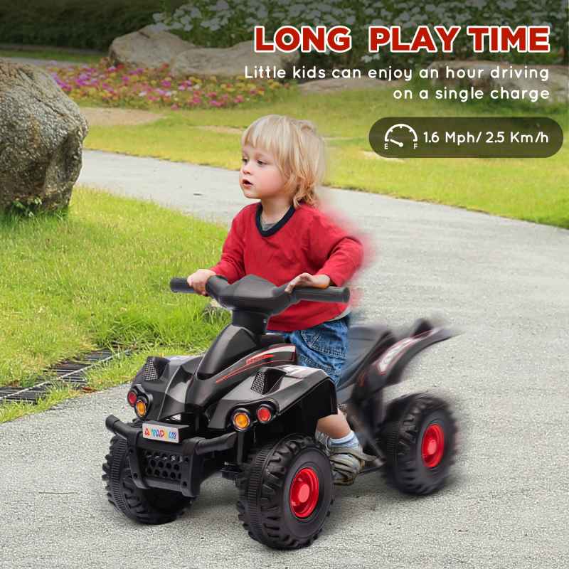AIYAPLAY 6V Electric Quad Bike for Kids, Kids Electric Car Ride on ATV with Music, Forward Function, for Ages 2-6 Years, Black