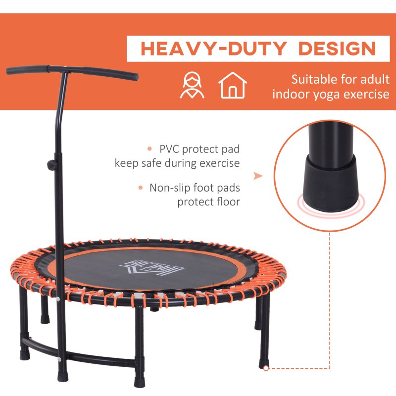 HOMCOM 45" Round Mini Fitness Trampoline Rebounder Indoor Outdoor Mini Jumper with Adjustable Handle Orange